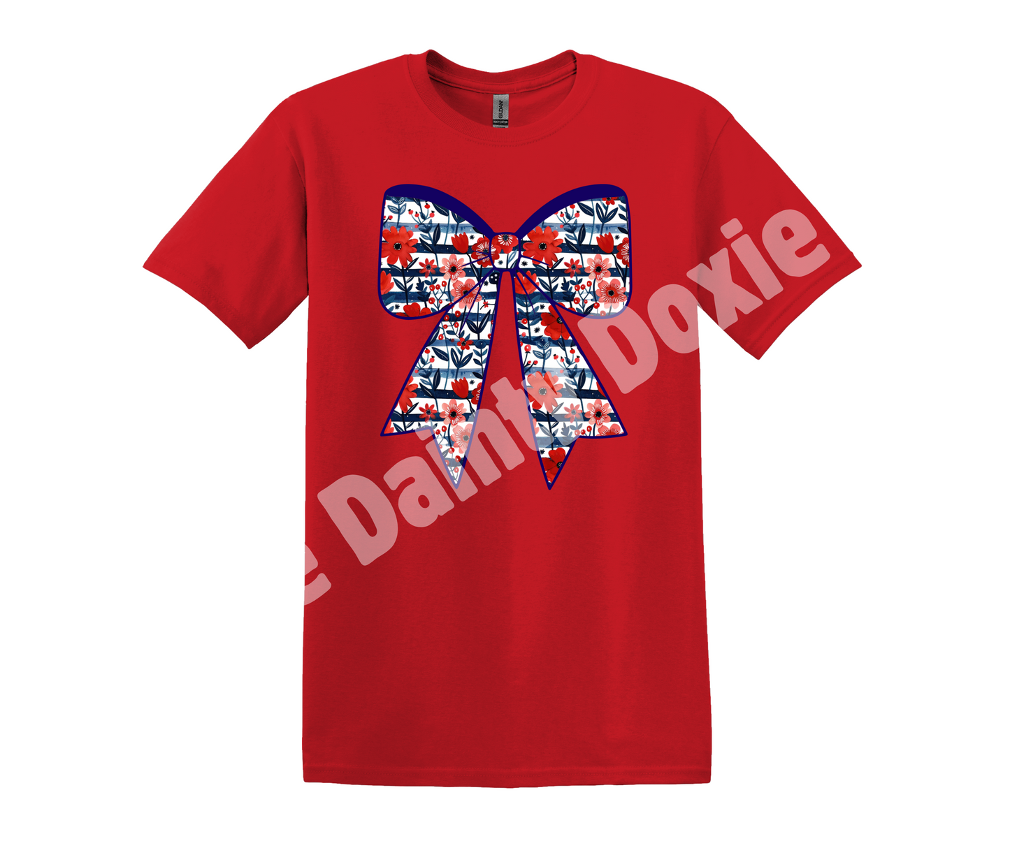 Patriotic Flowers & Stripes Bow