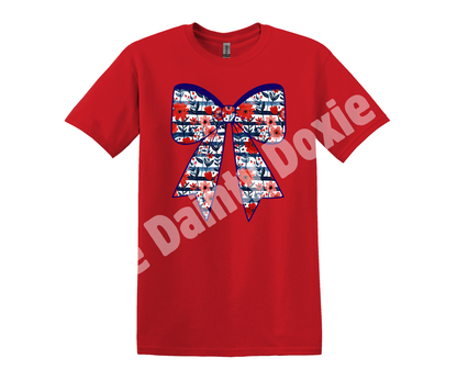 Patriotic Flowers & Stripes Bow