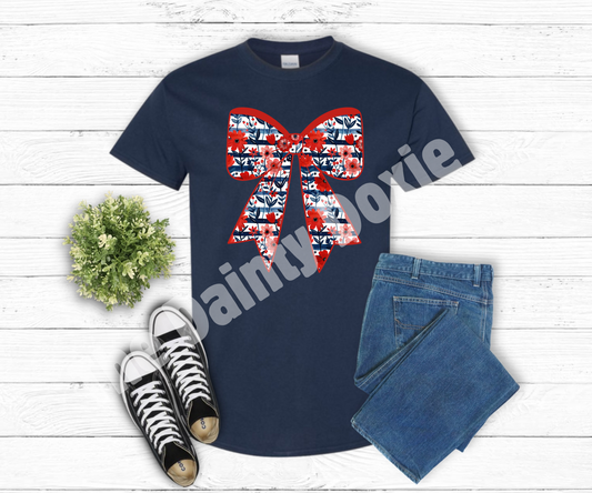 Patriotic Flowers & Stripes Bow